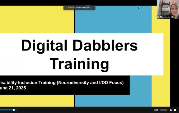 Title slide of disability training reads Digital Dabblers Training