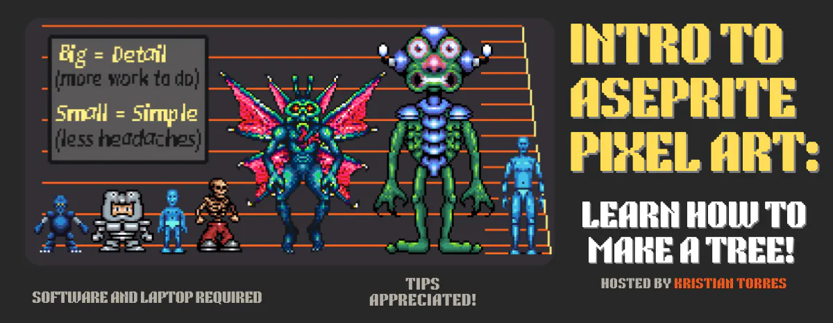 Intro to aseprite pixel art: Learn to make a tree with Kristian Torres!
